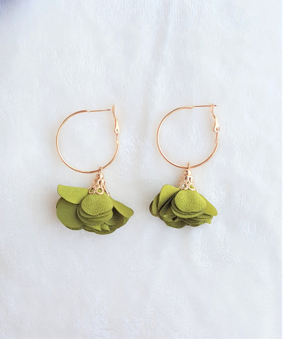 Fashion Earrings Floral Green Flower Tassel Gold Hoop Earrings by UrbanFlair - Urban Flair USA