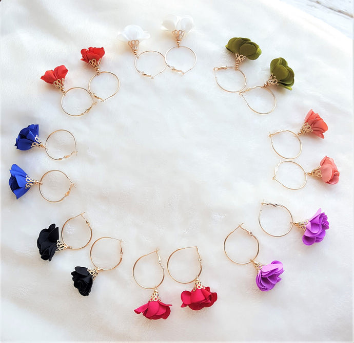 Fashion Earrings Floral, Flower Tassel Gold Hoop Earrings by UrbanFlair - Urban Flair USA