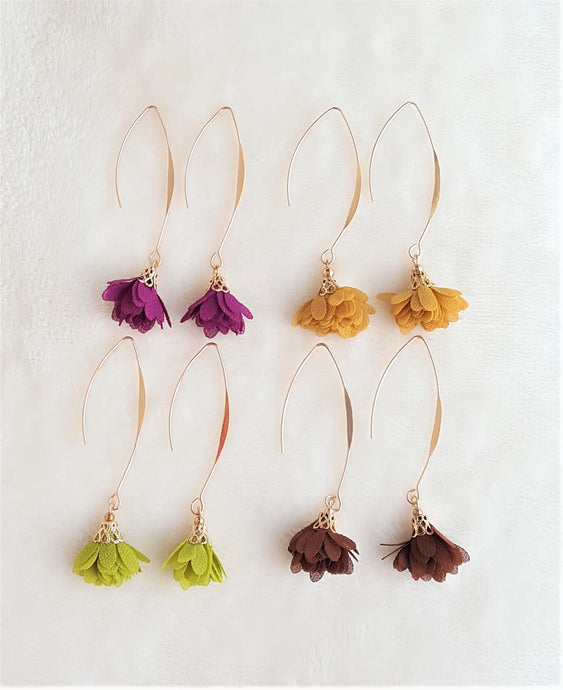 Fashion Earrings Floral, Flower Tassel Gold Long Open Hoop Earrings by UrbanFlair - Urban Flair USA