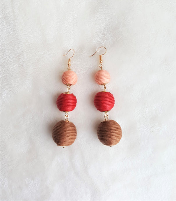 Bon Bon Earrings Triple Tier Drop, Brown Red Light Orange Les Bon Bon, Boho Chic Designer Jewelry,Statement Earring, Gift for Her - Urban Flair USA