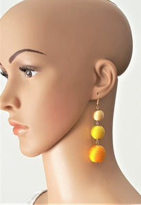Les Bon Bon Earrings Yellow Silk Thread Triple Tier Drop, Boho Chic Designer Jewelry,Statement Earring, Gift for Her - Urban Flair USA