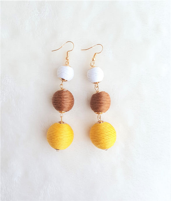 Bon Bon Earrings White Brown Yellow Triple Tier Drop, Les Bon Bon, Boho Chic Designer Jewelry,Statement Earring, Gift for Her - Urban Flair USA
