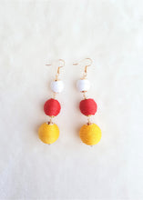 Load image into Gallery viewer, Bon Bon Earrings Yellow Red White Triple Tier Drop, Les Bon Bon, Boho Chic Designer Jewelry,Statement Earring, Gift for Her - Urban Flair USA