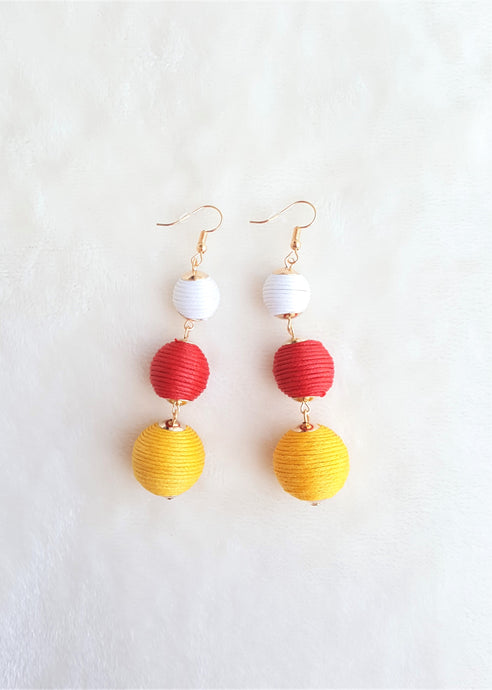 Bon Bon Earrings Yellow Red White Triple Tier Drop, Les Bon Bon, Boho Chic Designer Jewelry,Statement Earring, Gift for Her - Urban Flair USA
