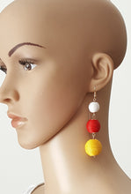 Load image into Gallery viewer, Bon Bon Earrings Yellow Red White Triple Tier Drop, Les Bon Bon, Boho Chic Designer Jewelry,Statement Earring, Gift for Her - Urban Flair USA