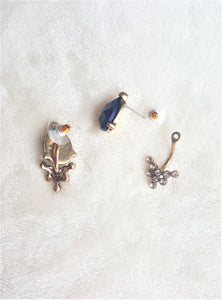 Fashion Earrings Navy Blue Gold Vintage Design Cluster Ear Jacket Earrings - Urban Flair USA