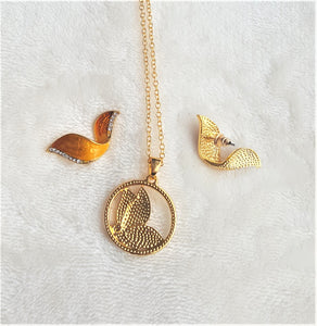 Hawaiian Pendant Necklace Earring Set Rhinestone Butterfly Jewelry Set Yellow/Orange Enamel Jewelry - Urban Flair USA