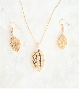 Pendant Necklace Earring Set Hollow Gold Carved Leaf Austria Crystal, Fashion Jewelry, Leaf Jewelry set - Urban Flair USA