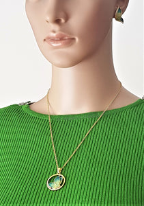 Hawaiian Pendant Necklace Earring Set Rhinestone Butterfly Jewelry Set Green/Teal Enamel Jewelry - Urban Flair USA