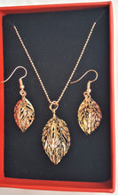 Load image into Gallery viewer, Pendant Necklace Earring Set Hollow Gold Carved Leaf Austria Crystal, Fashion Jewelry, Leaf Jewelry set - Urban Flair USA