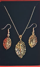 Load image into Gallery viewer, Pendant Necklace Earring Set Hollow Gold Carved Leaf Austria Crystal, Fashion Jewelry, Leaf Jewelry set - Urban Flair USA