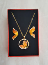 Load image into Gallery viewer, Hawaiian Pendant Necklace Earring Set Rhinestone Butterfly Jewelry Set Yellow/Orange Enamel Jewelry - Urban Flair USA