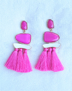 Thread Tassel Earrings Pink Crystal Boho Dangle Earring, Statement Earrings. Bohemian Jewelry - Urban Flair USA