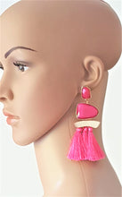 Load image into Gallery viewer, Thread Tassel Earrings Pink Crystal Boho Dangle Earring, Statement Earrings. Bohemian Jewelry - Urban Flair USA