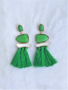 Thread Tassel Earrings Green Crystal Boho Dangle Earring, Statement Earrings. Bohemian Jewelry - Urban Flair USA
