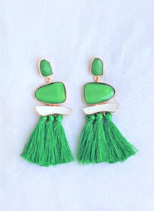 Thread Tassel Earrings Green Crystal Boho Dangle Earring, Statement Earrings. Bohemian Jewelry - Urban Flair USA
