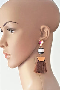 Thread Tassel Earrings Gold Rhinestone Crystal Stud Bon Bon Black White Threaded Brown Statement Earrings - Urban Flair USA
