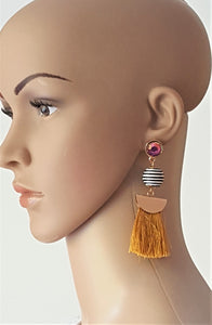 Thread Tassel Earrings Gold Rhinestone Crystal Stud Bon Bon Black White Threaded Long Statement Earrings - Urban Flair USA