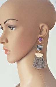 Thread Tassel Earrings Gold Rhinestone Crystal Stud Bon Bon Black White Threaded Gray Statement Earrings - Urban Flair USA