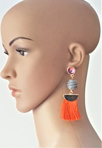 Thread Tassel Earrings Gold Rhinestone Crystal Stud Bon Bon Black White Threaded Orange Statement Earrings - Urban Flair USA