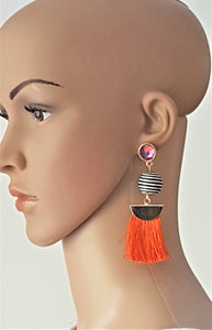 Thread Tassel Earrings Gold Rhinestone Crystal Stud Bon Bon Black White Threaded Orange Statement Earrings - Urban Flair USA