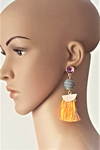 Thread Tassel Earrings Gold Rhinestone Crystal Stud Bon Bon Black White Threaded Long Statement Earrings - Urban Flair USA