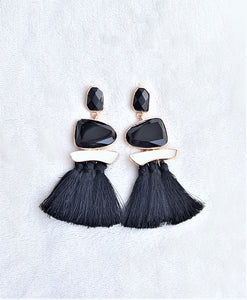 Thread Tassel Earrings Black Crystal Boho Dangle Earring, Statement Earrings. Bohemian Jewelry - Urban Flair USA