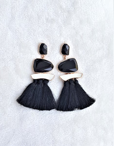 Thread Tassel Earrings Black Crystal Boho Dangle Earring, Statement Earrings. Bohemian Jewelry - Urban Flair USA