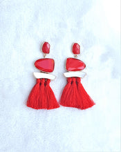 Load image into Gallery viewer, Thread Tassel Earrings Red Crystal Boho Dangle Earring, Statement Earrings. Bohemian Jewelry - Urban Flair USA