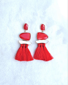 Thread Tassel Earrings Red Crystal Boho Dangle Earring, Statement Earrings. Bohemian Jewelry - Urban Flair USA