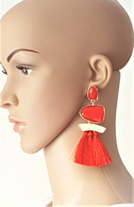 Thread Tassel Earrings Red Crystal Boho Dangle Earring, Statement Earrings. Bohemian Jewelry - Urban Flair USA