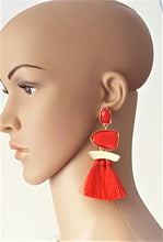 Load image into Gallery viewer, Thread Tassel Earrings Red Crystal Boho Dangle Earring, Statement Earrings. Bohemian Jewelry - Urban Flair USA