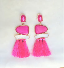 Load image into Gallery viewer, Thread Tassel Earrings Pink Crystal Boho Dangle Earring, Statement Earrings. Bohemian Jewelry - Urban Flair USA