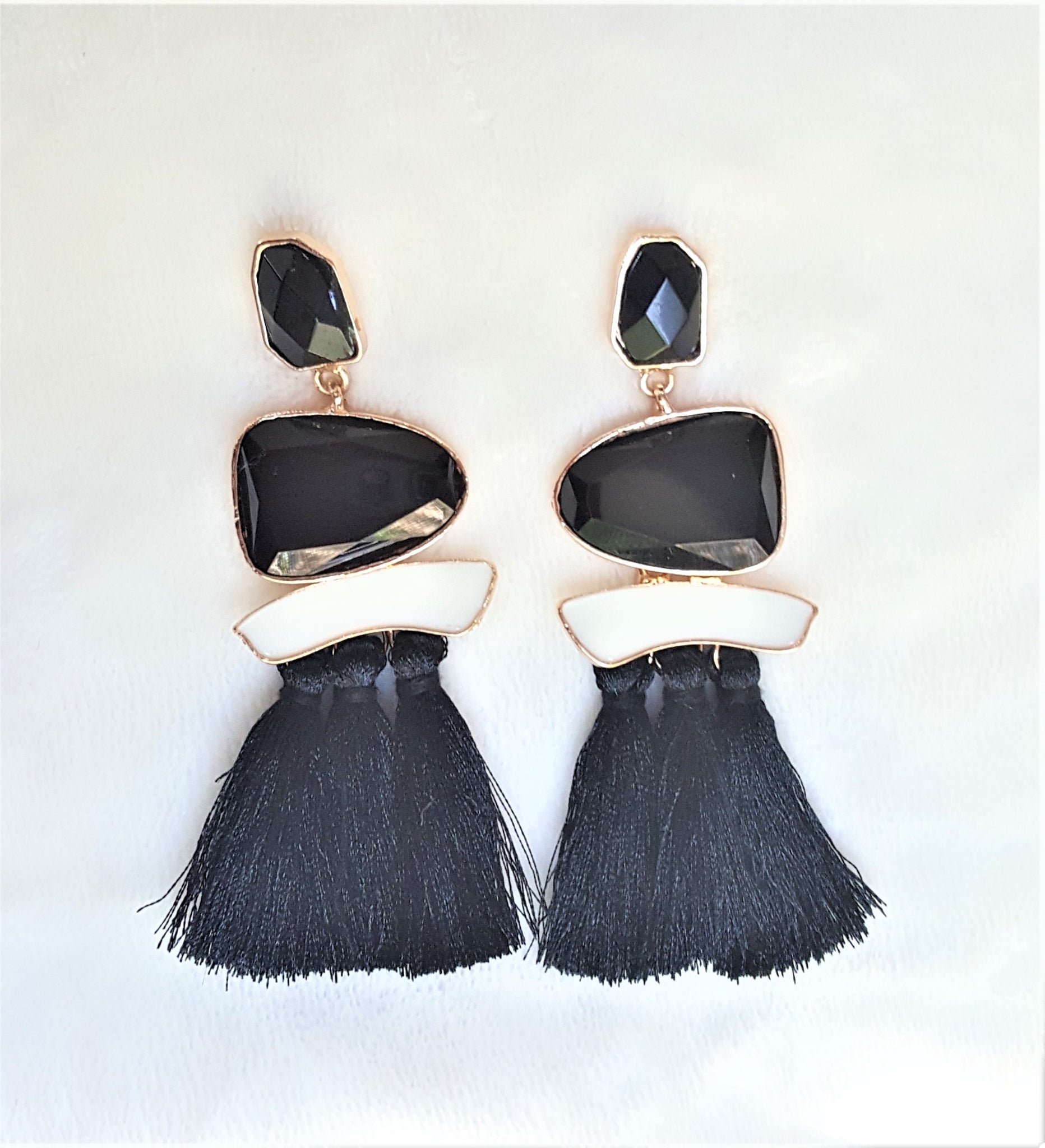 Thread Tassel Earrings Black Crystal Boho Dangle Earring, Statement Earrings. Bohemian Jewelry Thread Tassel Earrings Black Crystal Boho Dangle Earring, Statement Earrings. Bohemian Jewelry