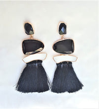 Load image into Gallery viewer, Thread Tassel Earrings Black Crystal Boho Dangle Earring, Statement Earrings. Bohemian Jewelry - Urban Flair USA