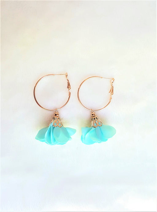 Fashion Earrings Floral Blue Flower Tassel Gold Hoop Earrings by UrbanFlair - Urban Flair USA