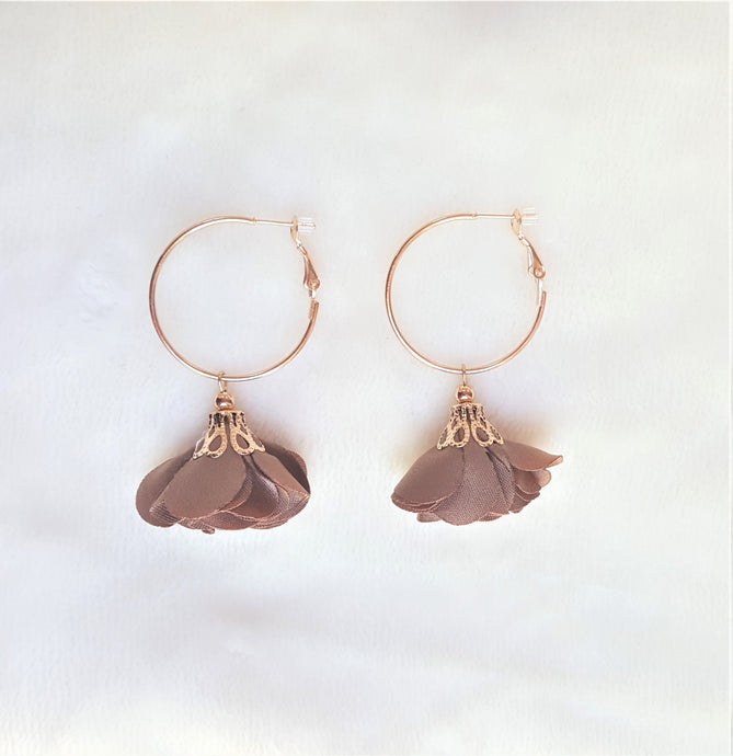 Fashion Earrings Floral Brown Flower Tassel Gold Hoop Earrings by UrbanFlair - Urban Flair USA