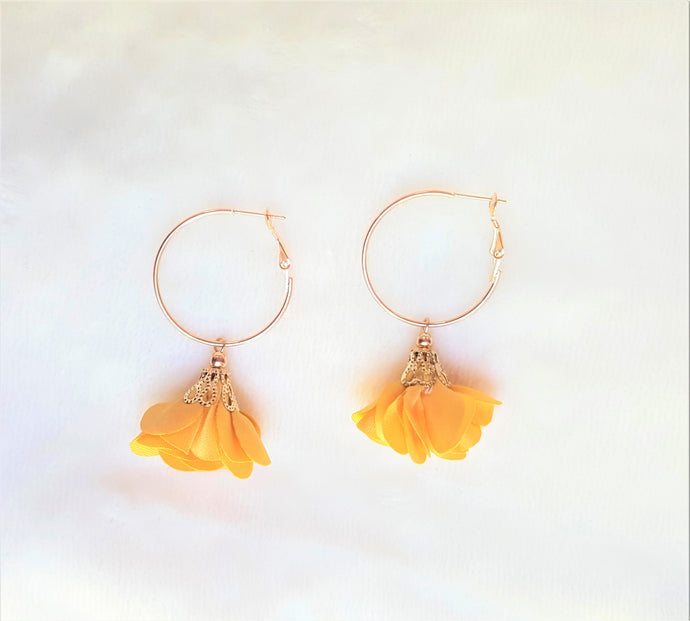 Fashion Earrings Floral Yellow Flower Tassel Gold Hoop Earrings by UrbanFlair - Urban Flair USA