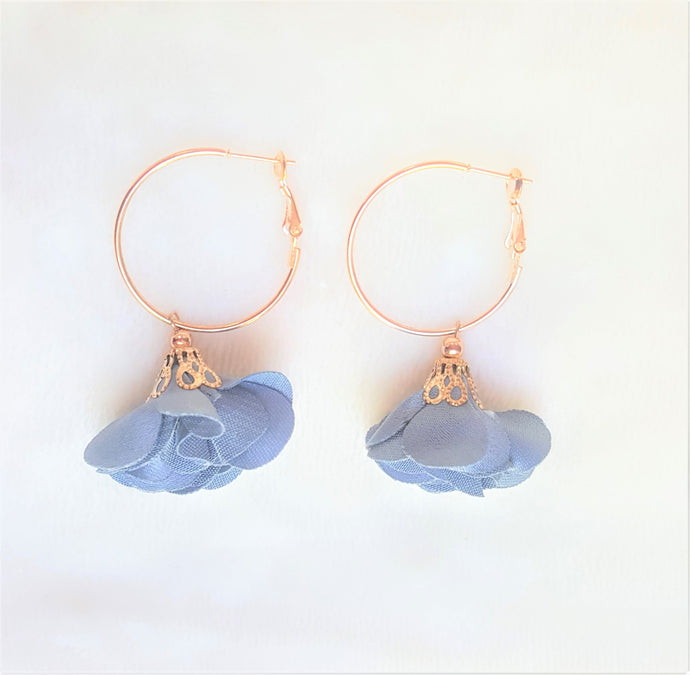 Fashion Earrings Floral Gray Flower Tassel Gold Hoop Earrings by UrbanFlair - Urban Flair USA