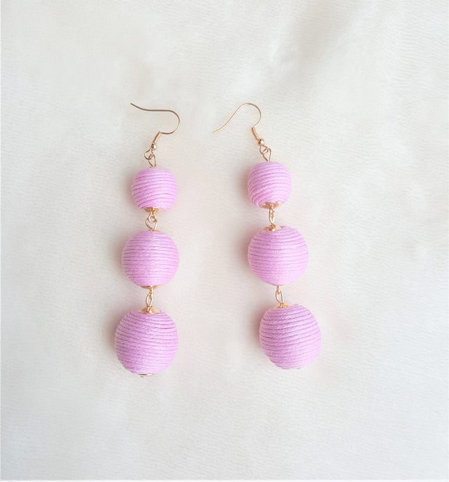 Bon Bon Earrings Ball Triple Tier Drop Dangle Earrings,Pink Boho Chic Designer Jewelry Earrings,Statement Earring, Gift for Her - Urban Flair USA