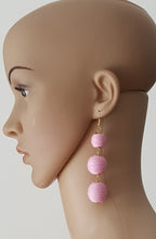 Load image into Gallery viewer, Bon Bon Earrings Ball Triple Tier Drop Dangle Earrings,Pink Boho Chic Designer Jewelry Earrings,Statement Earring, Gift for Her - Urban Flair USA