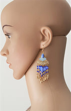 Load image into Gallery viewer, Fashion Earrings Blue Beaded Fringe Enamel Dangle Drop Earrings - Urban Flair USA
