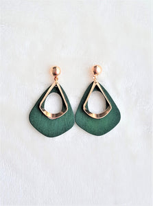 Fashion Earrings Wood Vintage Style Plywood Green Gold - Urban Flair USA