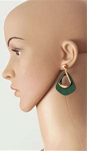 Fashion Earrings Wood Vintage Style Plywood Green Gold - Urban Flair USA