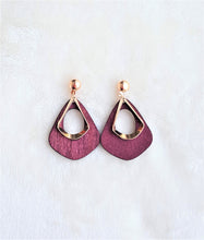 Load image into Gallery viewer, Fashion Earrings Wood Vintage Style Plywood Burgundy Gold - Urban Flair USA