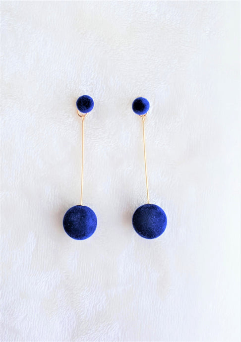 Velvet Bon Bon Ball Drop Ear Jacket Earrings, Blue Gold Navy Ball Les bon bon, Statement Earrings - Urban Flair USA