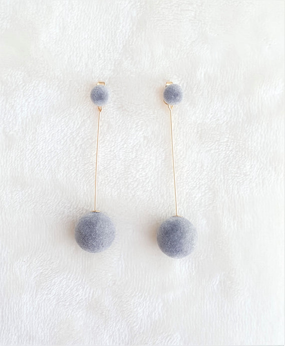Velvet Gray Bon Bon Ball Drop Ear Jacket Earrings, Grey Gold Navy Ball Les bon bon, Statement Earrings - Urban Flair USA