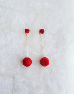 Velvet Red Bon Bon Ball Drop Ear Jacket Earrings, Gold Red Ball Les bon bon, Statement Earrings - Urban Flair USA