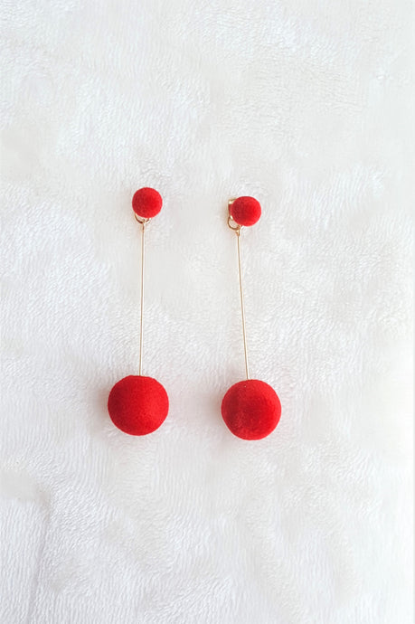 Velvet Red Bon Bon Ball Drop Ear Jacket Earrings, Gold Red Ball Les bon bon, Statement Earrings - Urban Flair USA