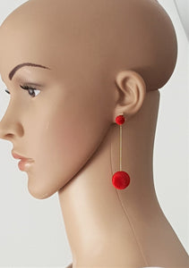 Velvet Red Bon Bon Ball Drop Ear Jacket Earrings, Gold Red Ball Les bon bon, Statement Earrings - Urban Flair USA